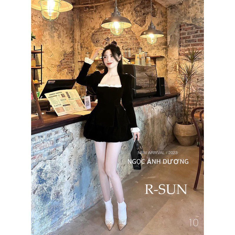 Váy nhung viền bèo trắng sang chảnh - Sarang Clothing