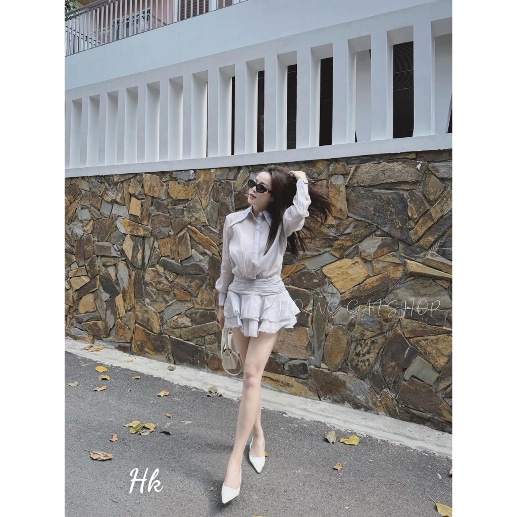 Set 2 món áo somi mix chân váy sang chảnh - Sarang Clothing