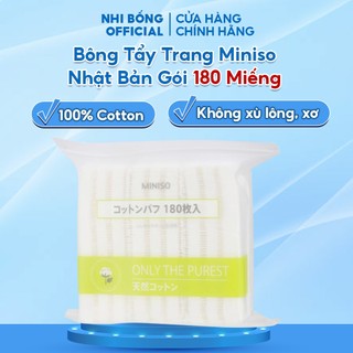 Bông Tẩy Trang Miniso Nhật Bản Gói 180 Miếng Làm Từ Chất Liệu Cotton 100% Mềm Mại Và Mịn Màng