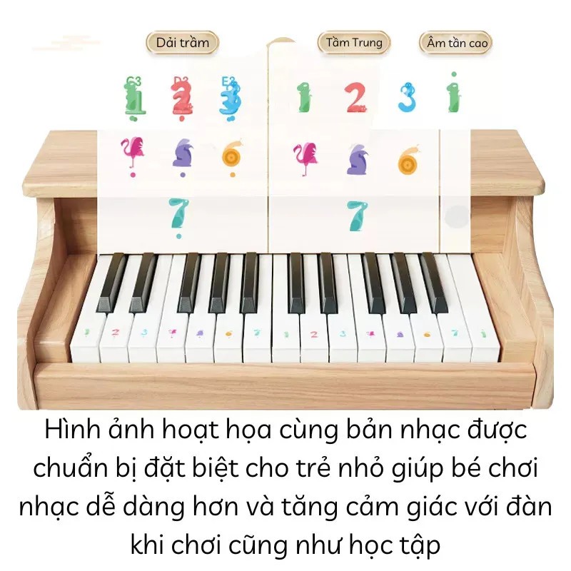 Đàn piano cho bé Q BABY cao cấp sử dụng gỗ tự nhiên, âm thanh trung thực, có 25 phím đàn, chân đế và bản nhạc đi kèm