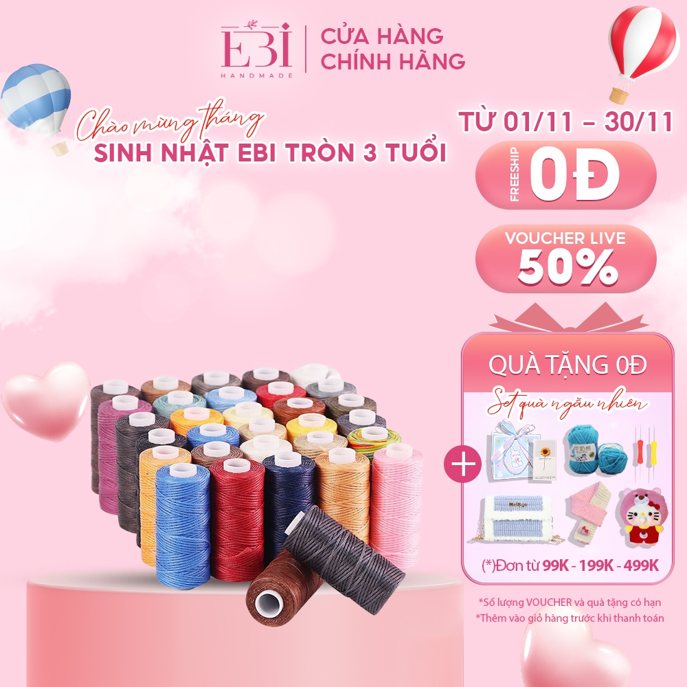 Chỉ sáp sợi dẹt may túi ví da EBI HANDMADE size 0.8mm dùng để may đồ da thủ công cụ da cuộn dài 50m - ES24
