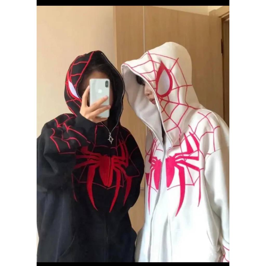 Áo Hoodie Kéo Khóa Nỉ Bông Dày Dặn Form Rộng Spider - BingBing