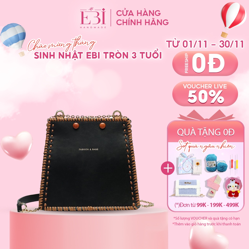 Túi da handmade EBI HANDMADE tự làm túi hình thang sợi chỉ nổi cá tính làm quà tặng người yêu - ES39