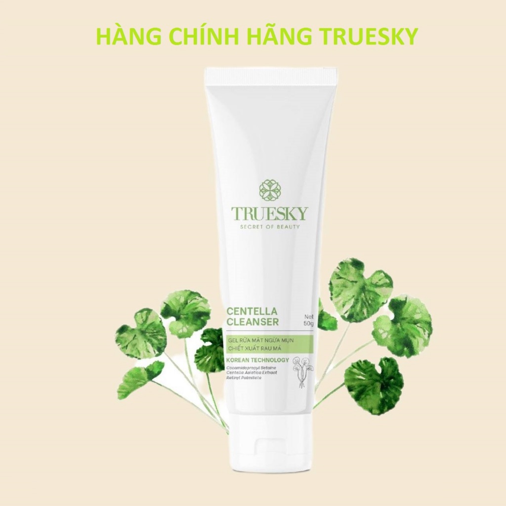  Gel rửa mặt ngăn ngừa mụn Truesky Centella Cleanser chiết xuất rau má 50g hàng chính hãng