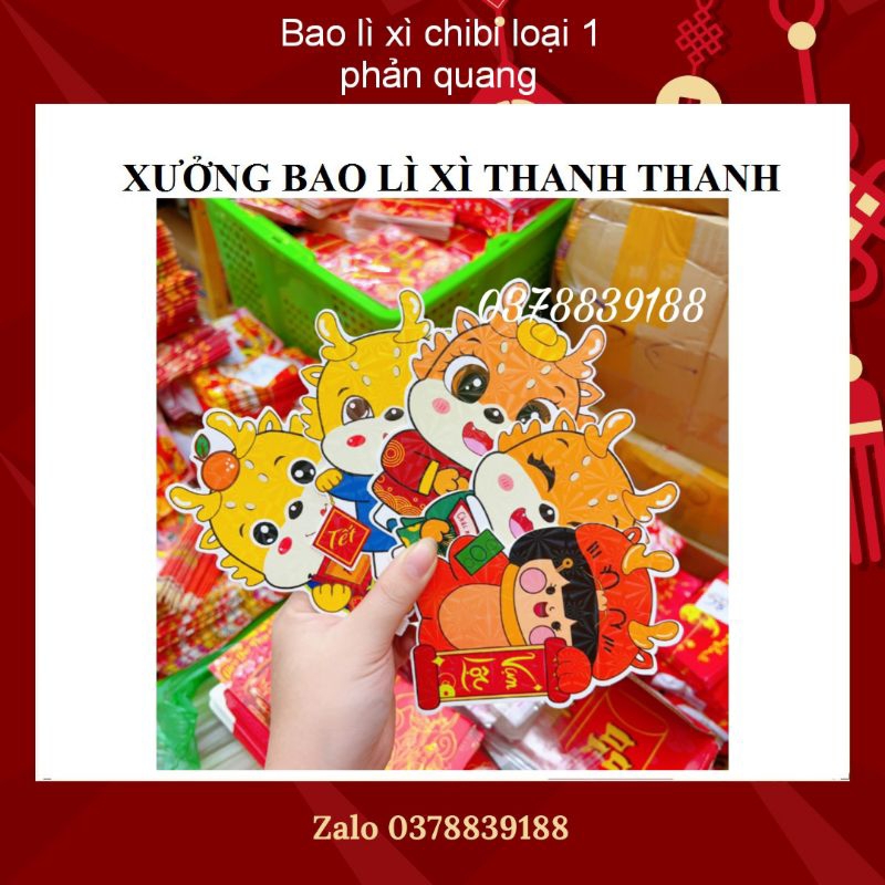 Combo 50 bao lì xì Chibi Tết 2024 hàng dạ quang loại 1