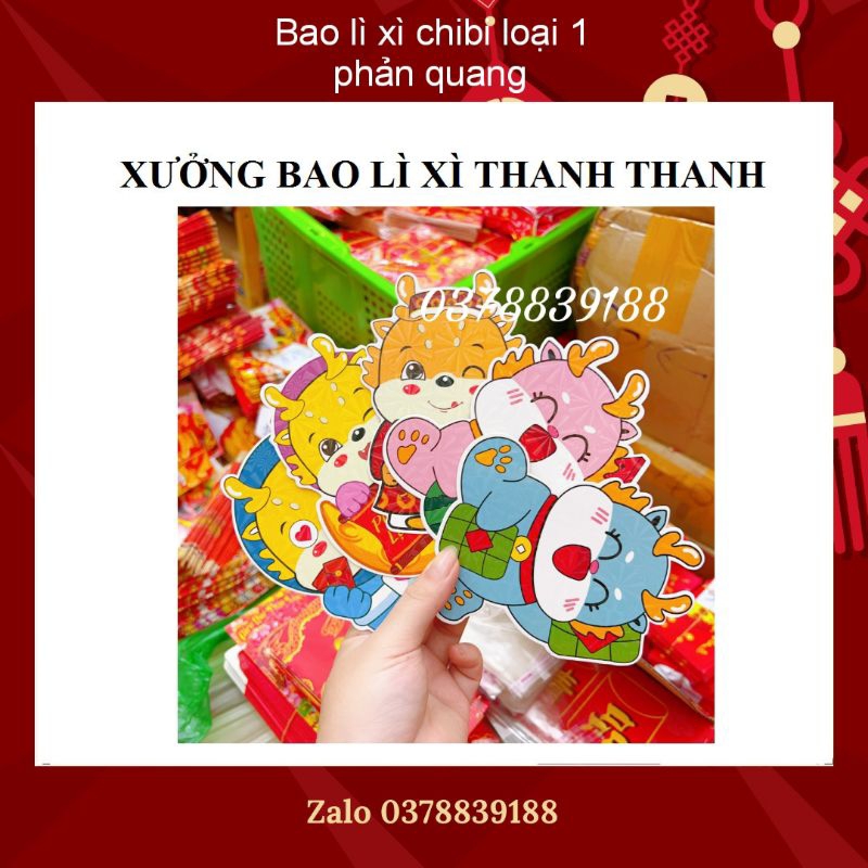 Combo 50 bao lì xì Chibi Tết 2024 hàng dạ quang loại 1