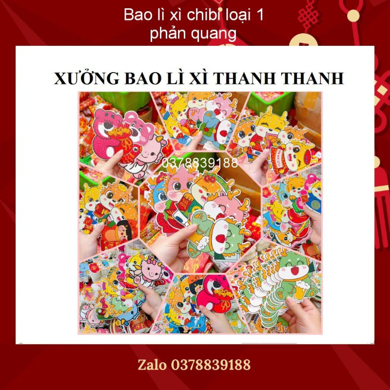 Combo 50 bao lì xì Chibi Tết 2024 hàng dạ quang loại 1