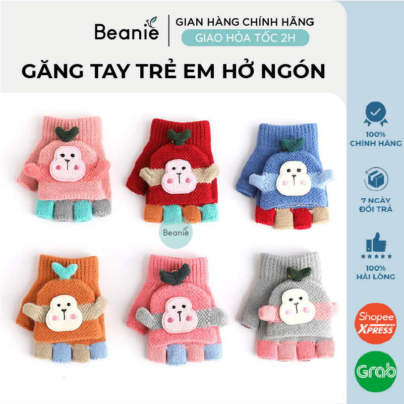 Găng tay len trẻ em 2-8 tuổi hở ngón hình cừu dễ thương BEANIE giữ ấm mua đồng dành cho bé trai, bé gái GTT01