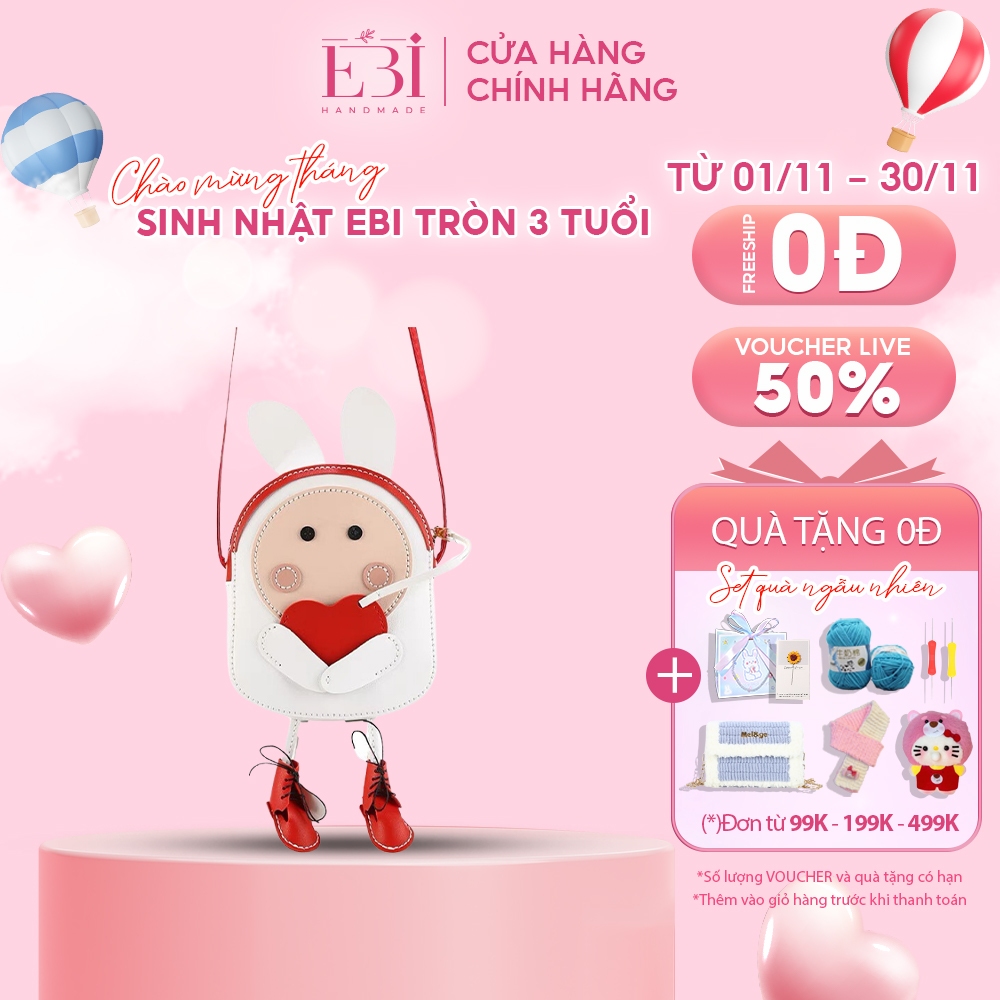 Túi tự đan EBI HANDMADE da Pu hình con thỏ tình yêu, quà tặng cho bạn gái - ES48