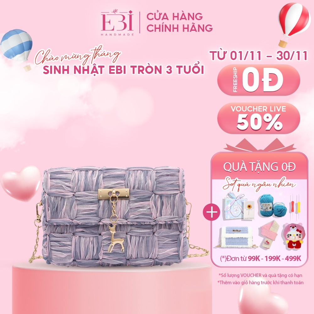 Túi ruy băng EBI HANDMADE tự đan bằng sợi ruy băng siêu hot, đầy đủ phụ kiện đan Diy - ES49