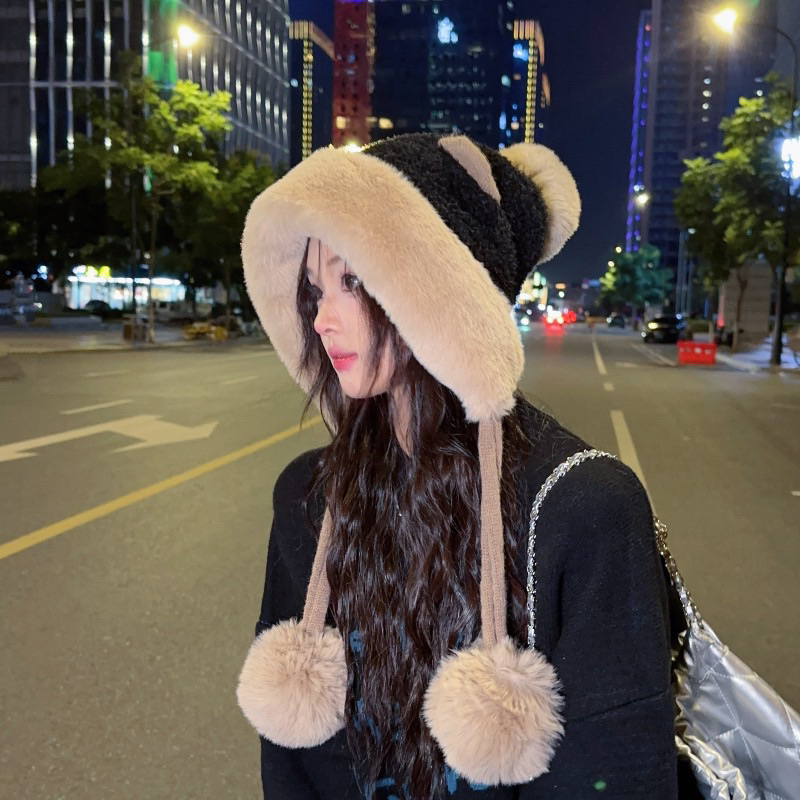Mũ len lông cừu dễ thương dày dặn giữ ấm tai gấu cute thời trang Hàn Quốc mùa đông dành cho nữ