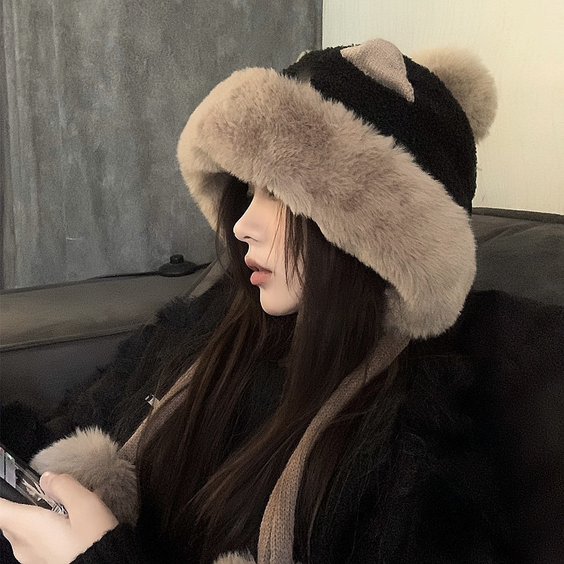 Mũ len lông cừu dễ thương dày dặn giữ ấm tai gấu cute thời trang Hàn Quốc mùa đông dành cho nữ