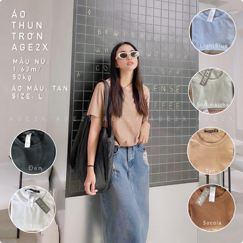 Áo thun trơn AGE2X form unisex hàng vnxk chất thun 83%cotton 4 chiều 220g dầy dặn mềm mịn, chống nhăn
