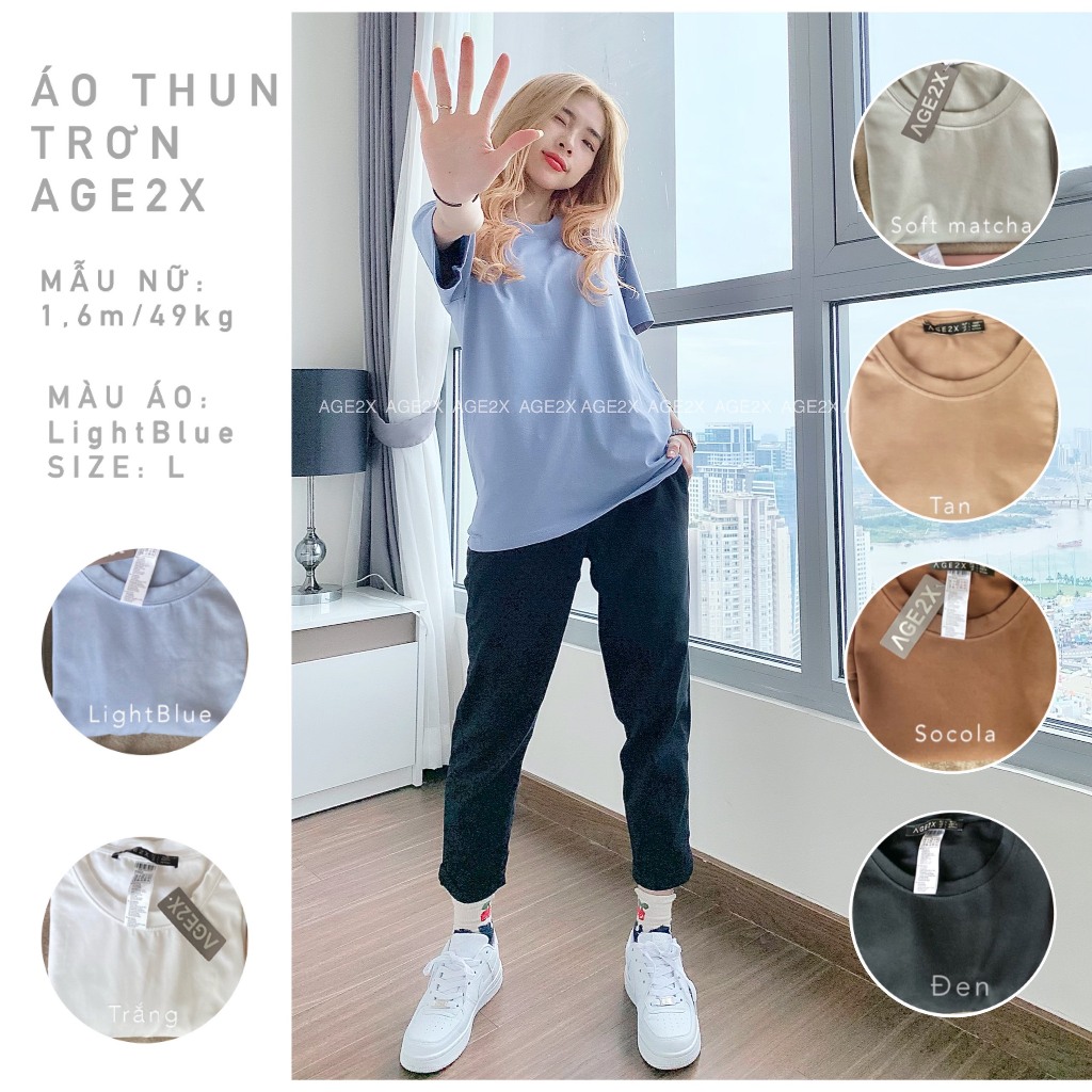 Áo thun trơn AGE2X form unisex hàng vnxk chất thun 83%cotton 4 chiều 220g dầy dặn mềm mịn, chống nhăn