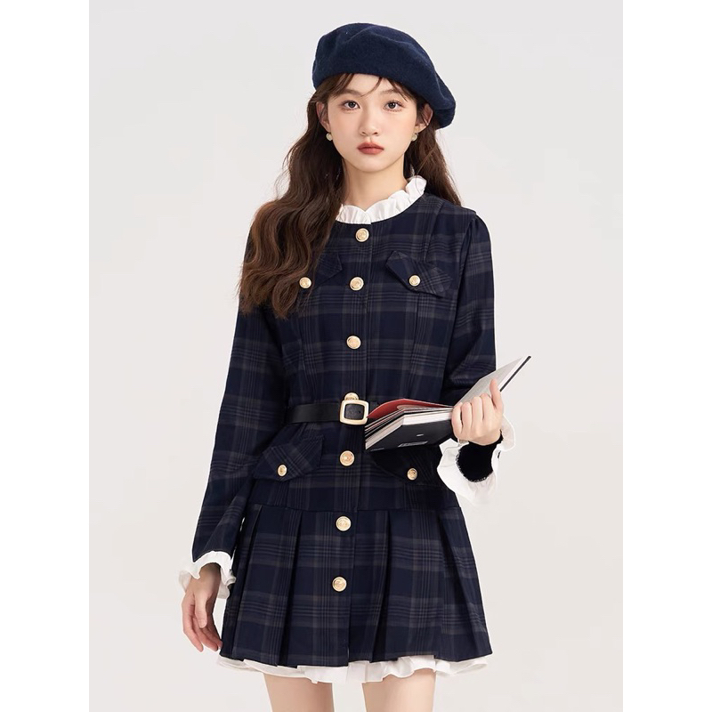 Đầm váy dài tay dáng tiểu thư kèm thắt lưng