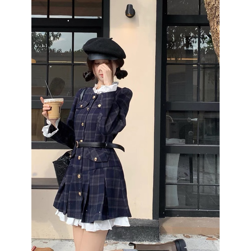 Đầm váy dài tay dáng tiểu thư kèm thắt lưng