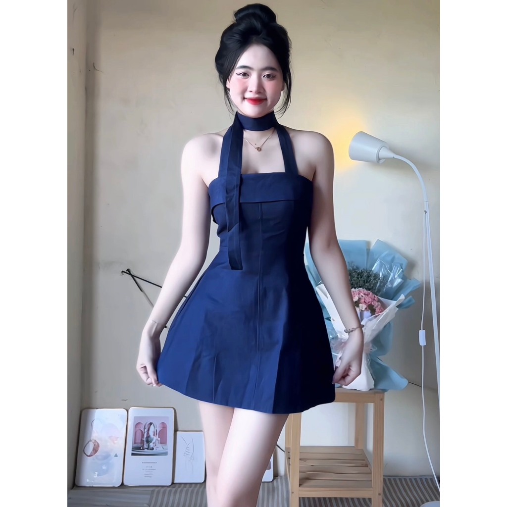 - (MUA Ở GIỎ LIVE ĐỂ ÁP MÃ) Quà tặng sinh nhật,bạn gái,cho nữ,tết Đầm denim xòe cổ yếm