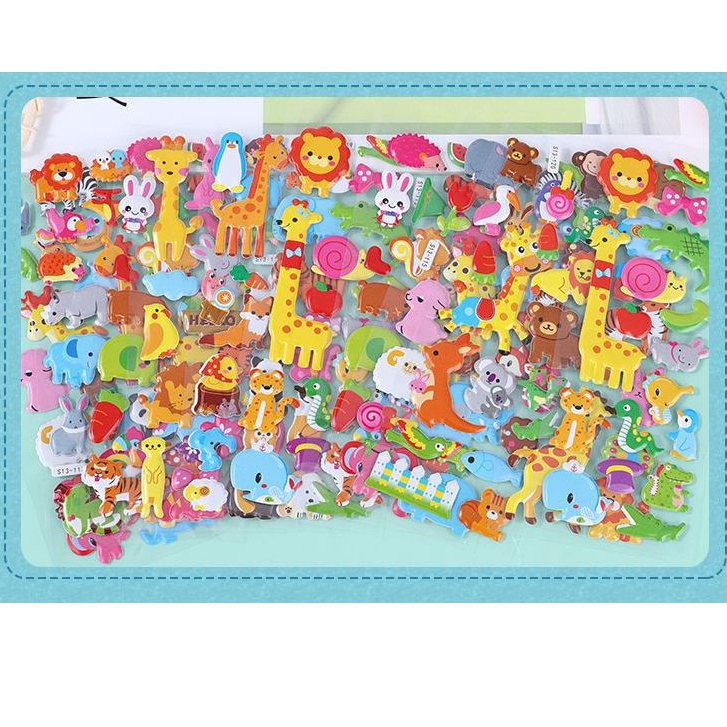 Hình dán sticker cute 3d nổi chống nước ô tô siêu nhân công chúa chữ số con vật dễ thương cho bé trai gái