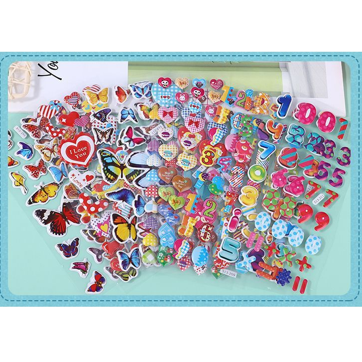 Hình dán sticker cute 3d nổi chống nước ô tô siêu nhân công chúa chữ số con vật dễ thương cho bé trai gái