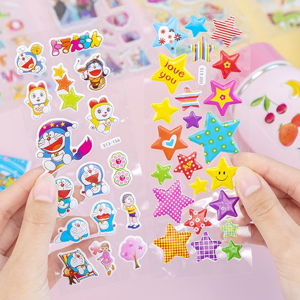 Hình dán sticker cute 3d nổi chống nước ô tô siêu nhân công chúa chữ số con vật dễ thương cho bé trai gái