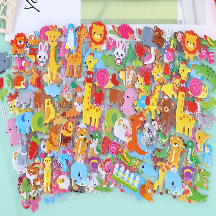 Hình dán sticker cute 3d nổi chống nước ô tô siêu nhân công chúa chữ số con vật dễ thương cho bé trai gái