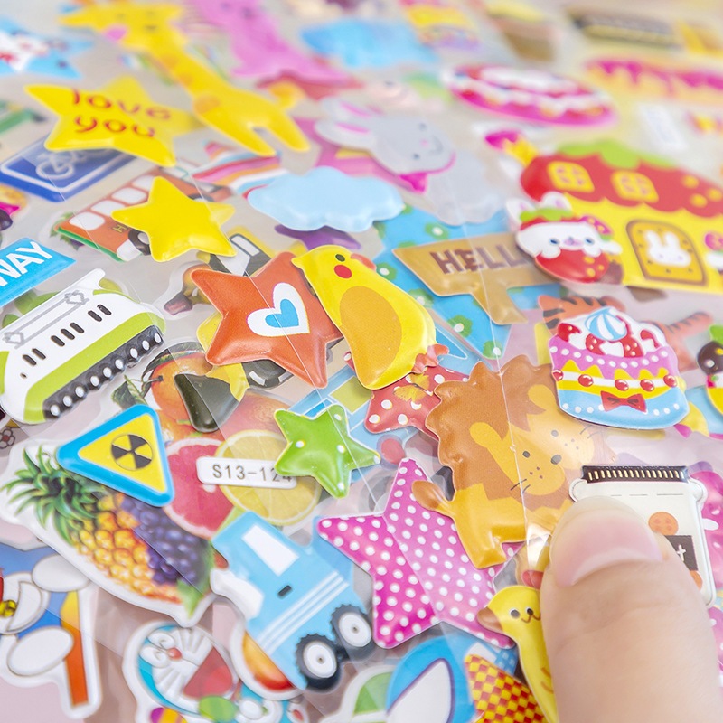 Hình dán sticker cute 3d nổi chống nước ô tô siêu nhân công chúa chữ số con vật dễ thương cho bé trai gái