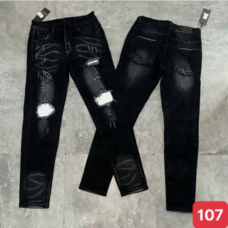 Quần jeans nam màu đen đâm rách gối chất jean bò cao cấp co dãn 4 chiều đẹp rin from dáng rin skinny ADO12
