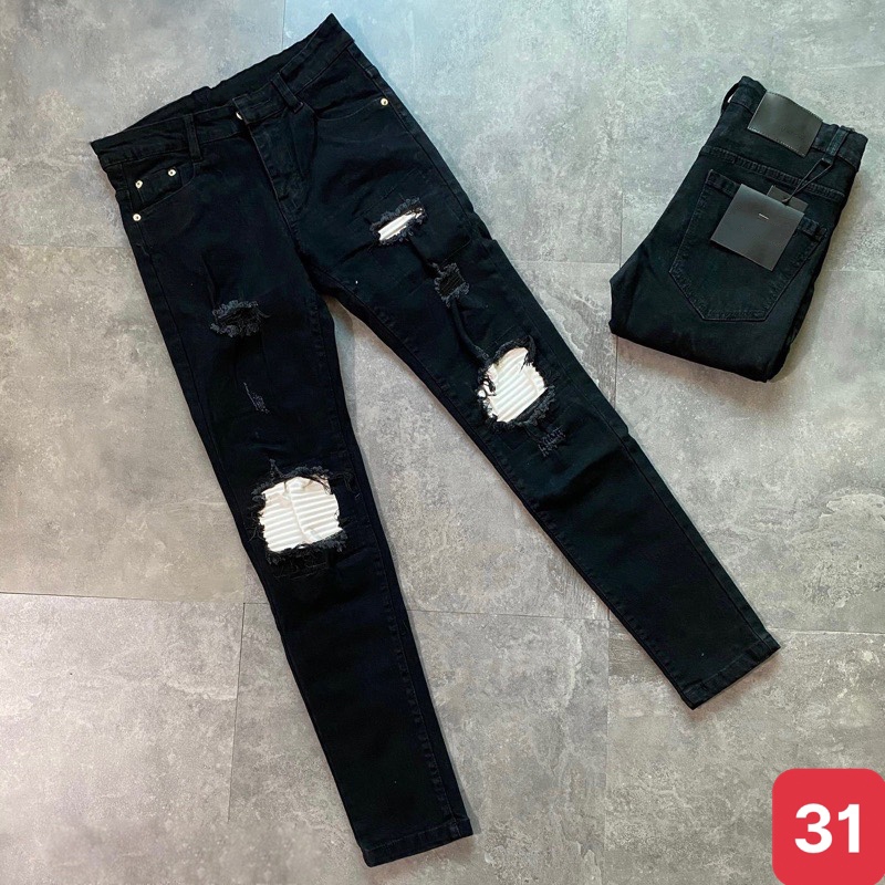 Quần jeans nam boy phố rách gối to màu xanh chất bò cao cấp co dãn 4 chiều form dáng skinny ADO 33 mẫu mới