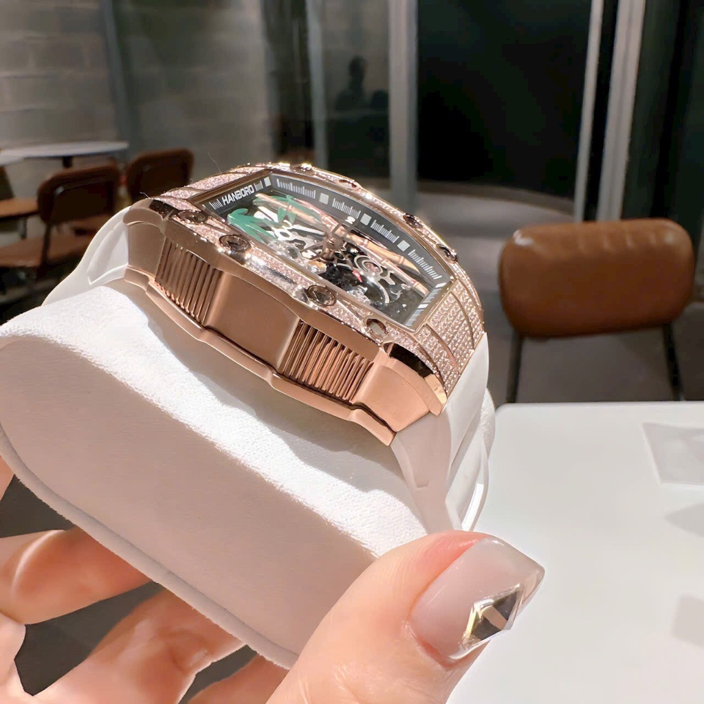 Đồng hồ nam Hanboro HBR-926 Automatic Hoạ Tiết Gấu Trúc Đính Đá, Size 40x50mm, Authentic, Full box, Luxury Diamond Watch
