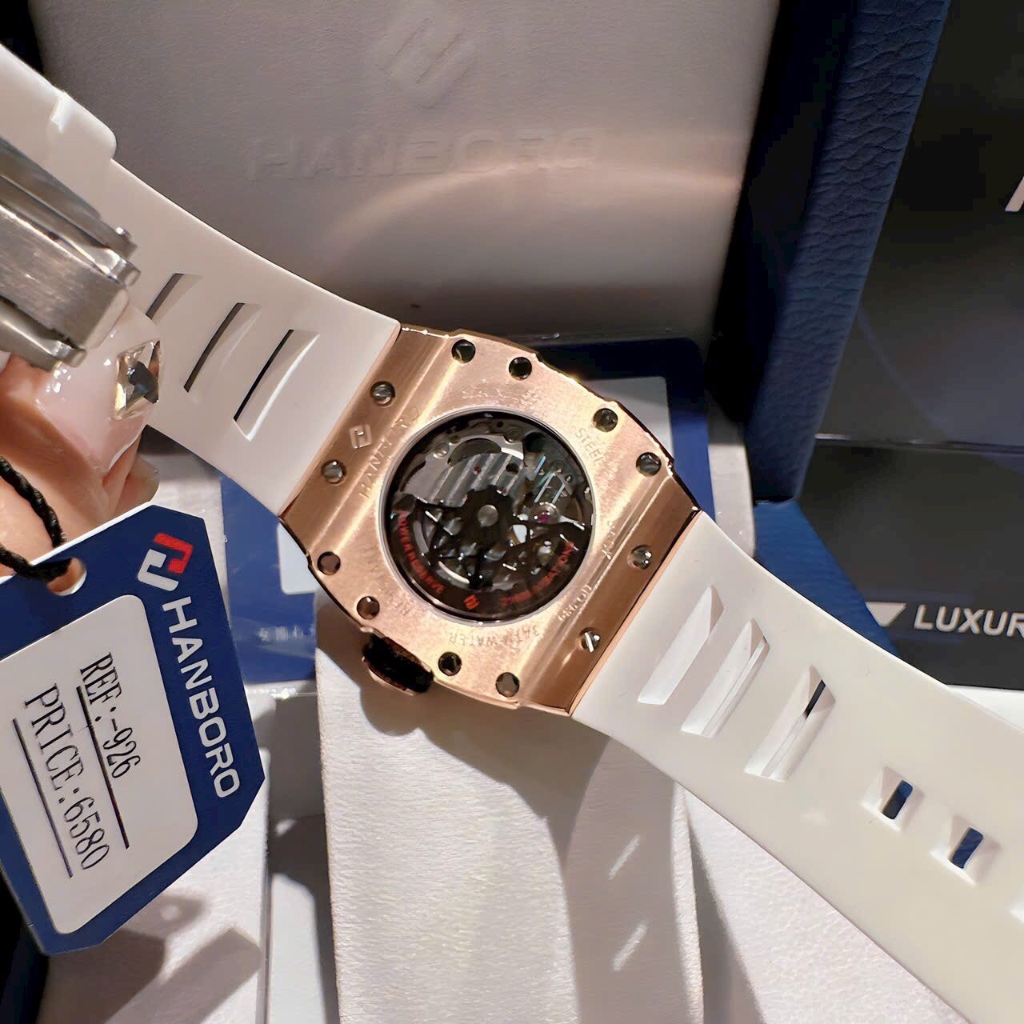 Đồng hồ nam Hanboro HBR-926 Automatic Hoạ Tiết Gấu Trúc Đính Đá, Size 40x50mm, Authentic, Full box, Luxury Diamond Watch