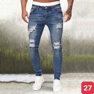 Quần jeans nam boy phố rách gối to màu xanh đậm chất bò cao cấp co dãn 4 chiều form dáng skinny ADO 27 mẫu mới