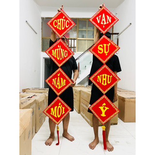 1 đôi khánh vuông không lồ, liễng NHUNG trang trí tết cổ truyền V30: 40x190cm