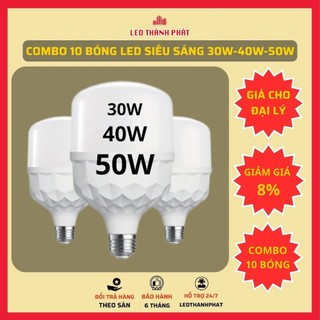 COMBO 10 Bóng đèn LED 50w 40w 30w siêu sáng tiết kiệm điện, LED BULB trụ LINH PHI chống nước BẢO HÀNH đổi mới 6 tháng