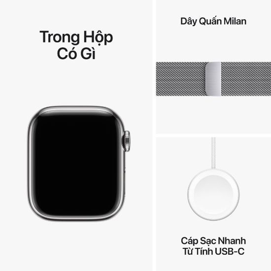 Apple Watch Series 9 41mm (GPS + Cellular) Viền thép không gỉ - Dây Milanese