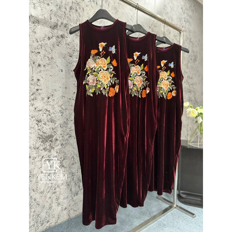 Váy nhung the thêu hoa ngực màu mới đẹp mê,sang chảnh lắm luôn