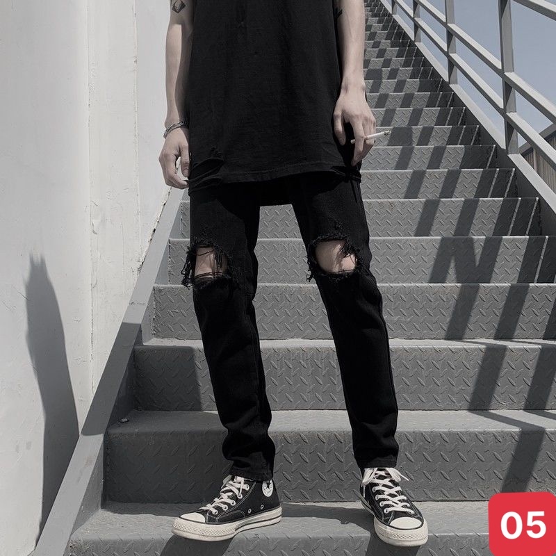 Quần jeans nam boy phố rách vá da gối màu trắng chất bò cao cấp co dãn 4 chiều form dáng skinny ADO 28 mẫu mới