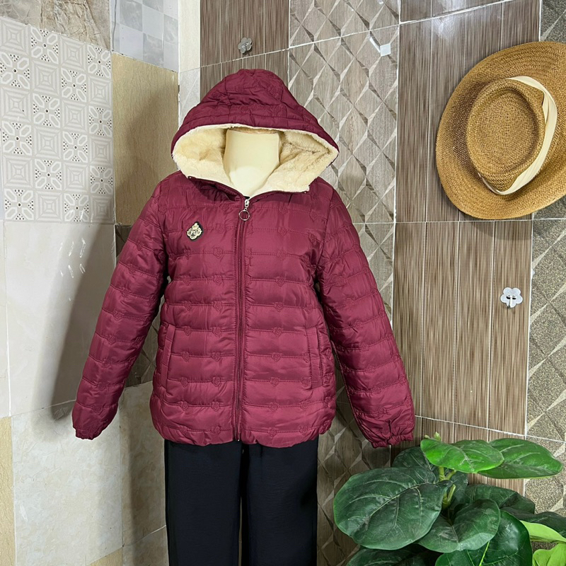 Áo phao lót lông có mũ cho mẹ trung niên
