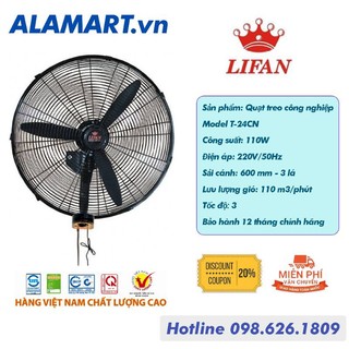 Quạt treo Công Nghiệp LIFAN T-24CN động cơ dây đồng 110W sải cánh 600mm lưu lượng gió mạnh
