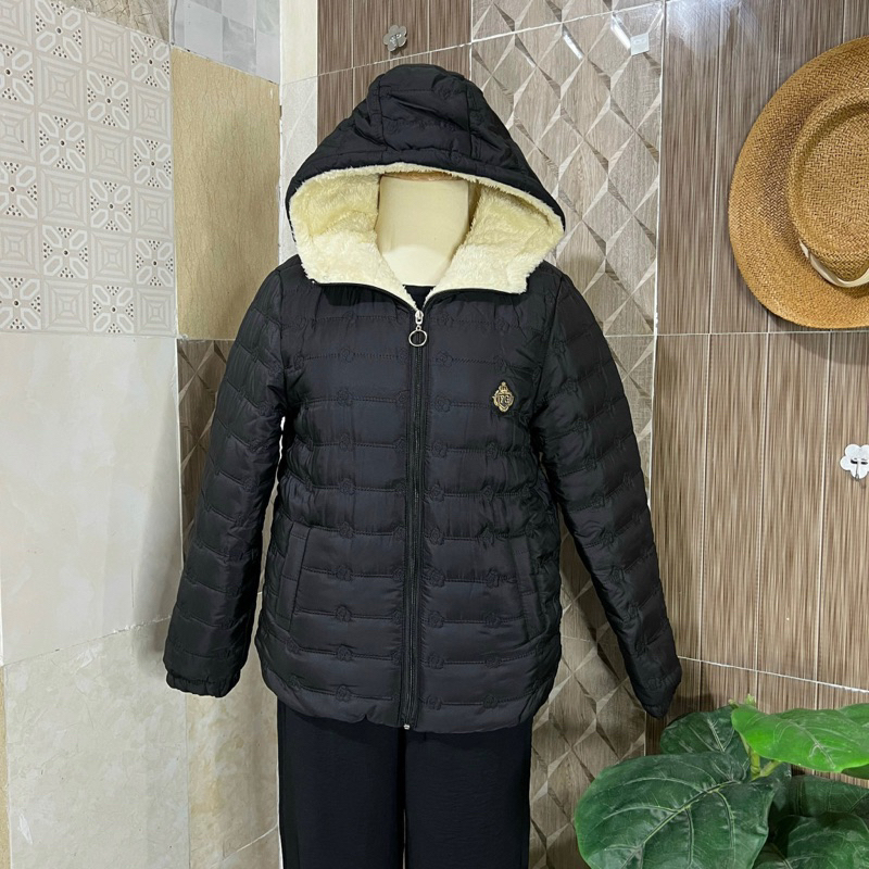 Áo phao lót lông có mũ cho mẹ trung niên