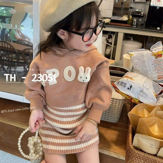 Set 2 Chi Tiết Áo Hoodie Thỏ Kèm Váy Body Cho Bé Gái WOWKIDS Chất Vải Mềm Mịn Từ 9-30kg