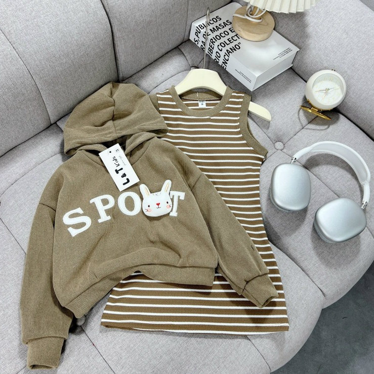 Set 2 Chi Tiết Áo Hoodie Thỏ Kèm Váy Body Cho Bé Gái WOWKIDS Chất Vải Mềm Mịn Từ 9-30kg