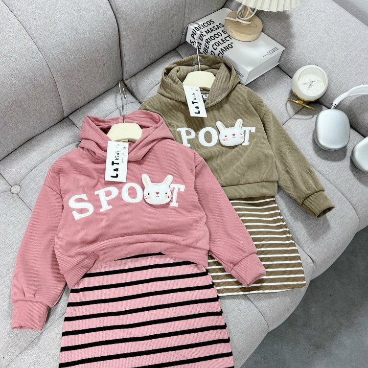 Set 2 Chi Tiết Áo Hoodie Thỏ Kèm Váy Body Cho Bé Gái WOWKIDS Chất Vải Mềm Mịn Từ 9-30kg
