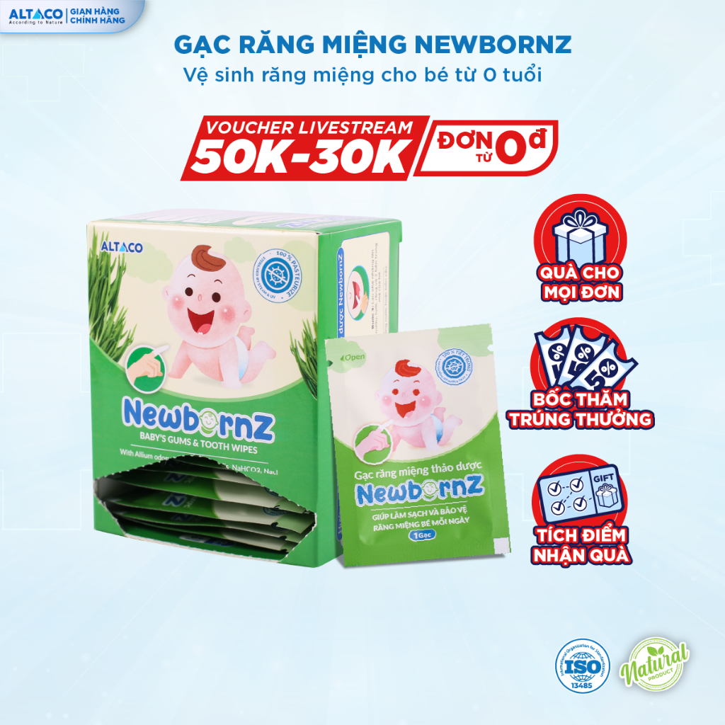 Gạc răng miệng thảo dược NewbornZ-làm sạch, bảo vệ răng miệng cho trẻ sơ sinh và trẻ nhỏ hộp 20 gói