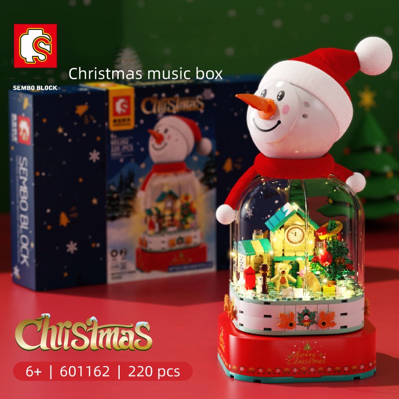 Đồ Chơi Lắp Ráp Kiểu Lego Noel Mô Hình Hộp Nhạc Người Tuyết Giáng Sinh Merry Christmas Có Nhạc, Đèn No.601162 Với 220PCS