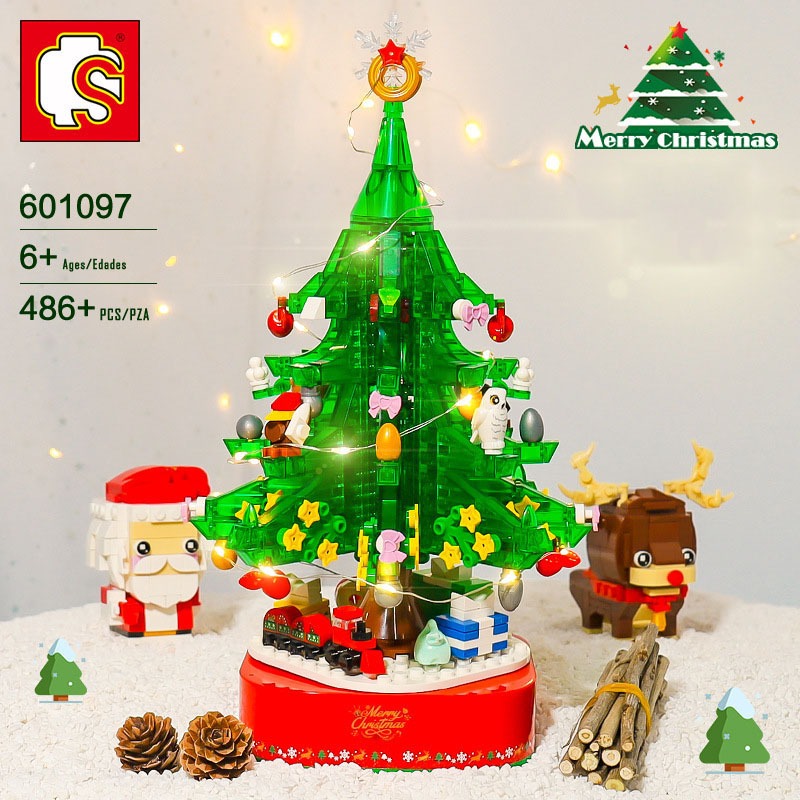 Đồ Chơi Lắp Ráp Kiểu Lego Noel Hộp Nhạc Cây Thông Giáng Sinh Merry Christmas Có Đèn Và Phát Nhạc No.601097 Với  480+PCS