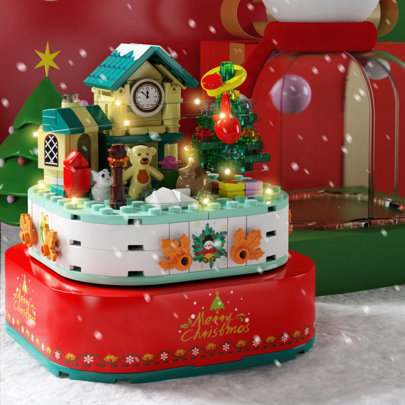 Đồ Chơi Lắp Ráp Kiểu Lego Noel Mô Hình Hộp Nhạc Người Tuyết Giáng Sinh Merry Christmas Có Nhạc, Đèn No.601162 Với 220PCS