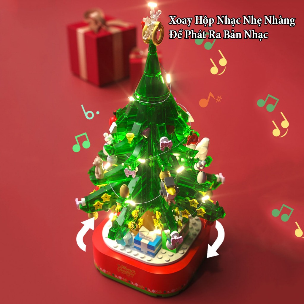 Đồ Chơi Lắp Ráp Kiểu Lego Noel Hộp Nhạc Cây Thông Giáng Sinh Merry Christmas Có Đèn Và Phát Nhạc No.601097 Với  480+PCS
