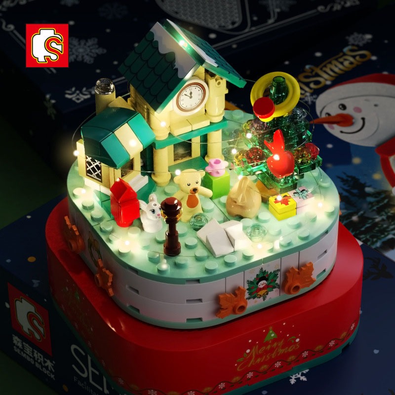 Đồ Chơi Lắp Ráp Kiểu Lego Noel Mô Hình Hộp Nhạc Người Tuyết Giáng Sinh Merry Christmas Có Nhạc, Đèn No.601162 Với 220PCS