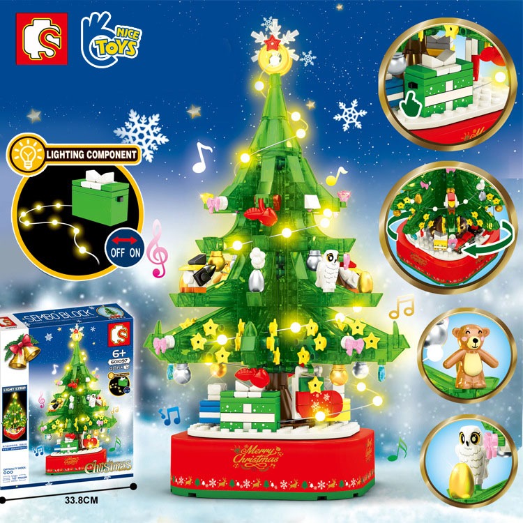 Đồ Chơi Lắp Ráp Kiểu Lego Noel Hộp Nhạc Cây Thông Giáng Sinh Merry Christmas Có Đèn Và Phát Nhạc No.601097 Với  480+PCS