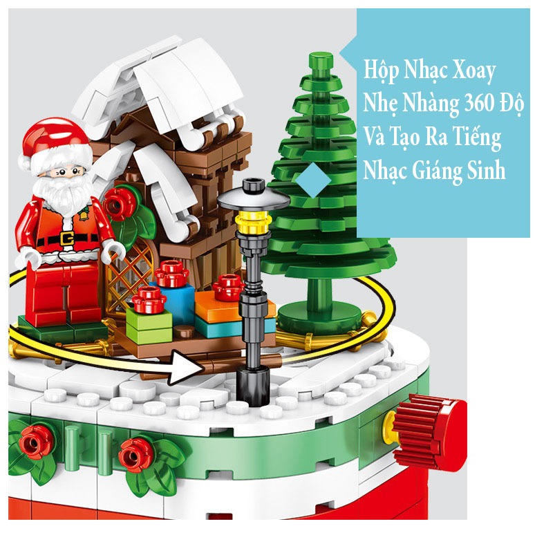 Đồ Chơi Lắp Ráp Kiểu Lego Giáng Sinh Hộp Nhạc Ông Già Noel Santa Claus Merry Christmas Có Đèn Và Phát Nhạc No.601090